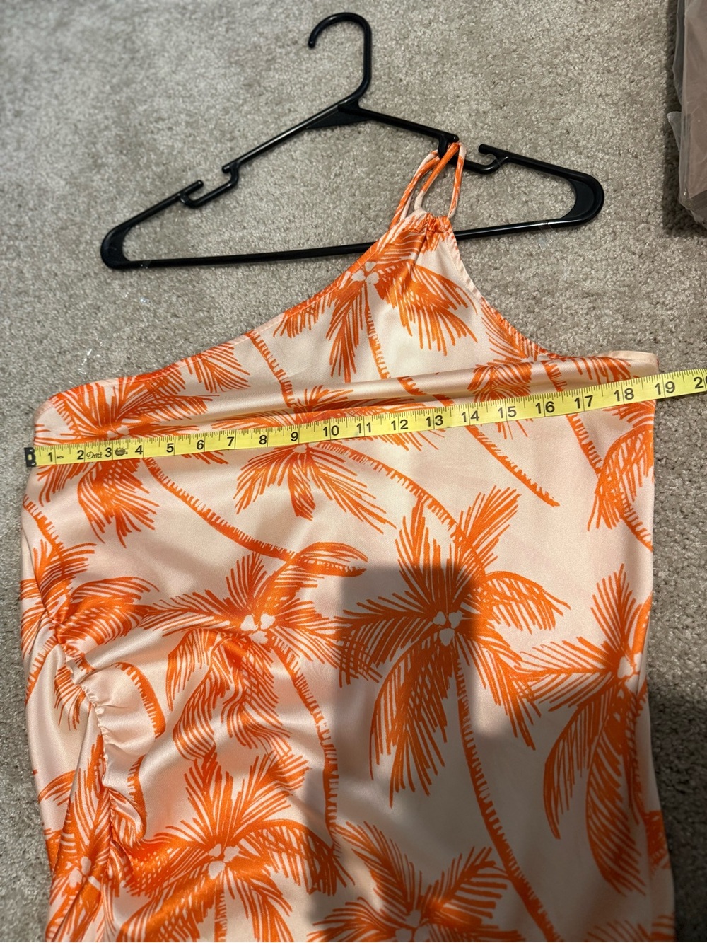 One-Shoulder Orange Palm Print Dress - Picture 5 of 5